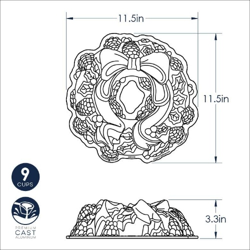 Tulband Bakvorm "Holiday Wreath Bundt Pan" - Nordic Ware | Sparkling Silver Holiday