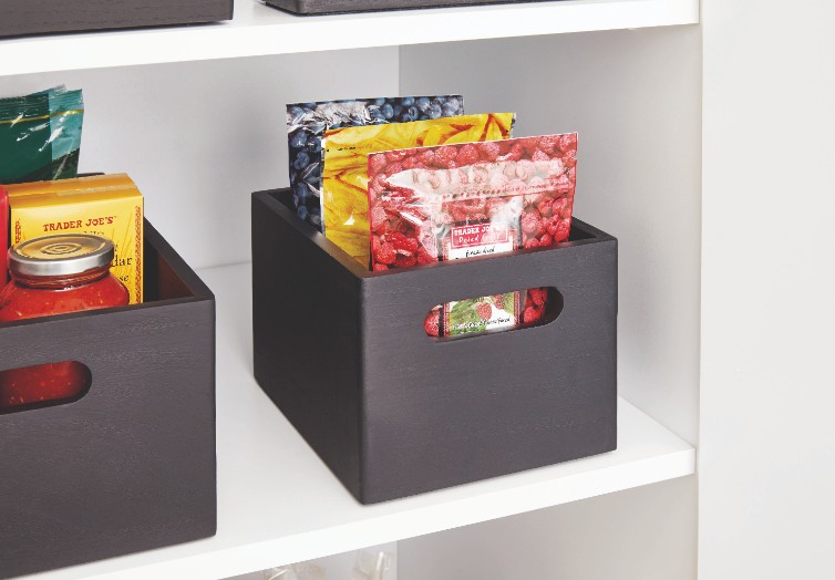 Opbergbox met Handgrepen, 19 x 25.5 x 15 cm, Paulownia Hout, Zwart - iDesign | The Home Edit