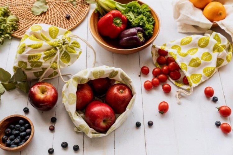 Fruit en Groenten Zakje - Leaves - Groen - Set van 3 Stuks - Bee's Wax