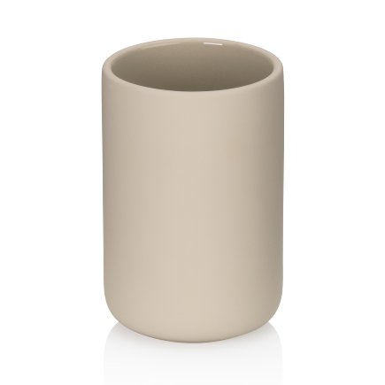 Badkamer Drinkbeker, Tandenborstelhouder, 8 x 11.5 cm, Keramiek met Rubbercoating, Beige - Kela | Sana