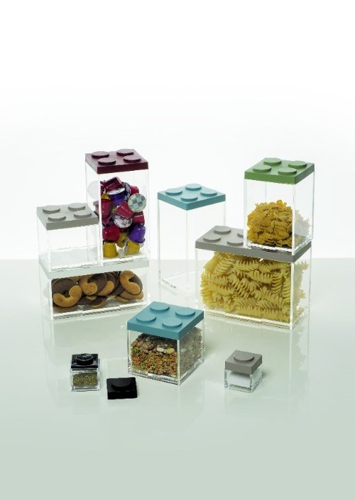 Stapelbare Brickstore bewaarcontainer, 0,5L, Blauw - Kunststof - Omada