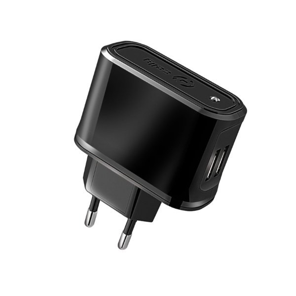 USB-lichtnetadapter met 2 USB poorten, Zwart - Celly