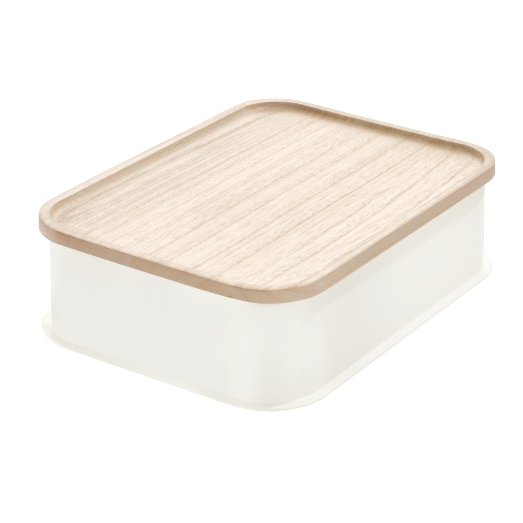 Opbergbox met Deksel, 30.2 x 21.3 x 7.6 cm, Paulownia Hout, Kokoswit - iDesign | Eco Storage