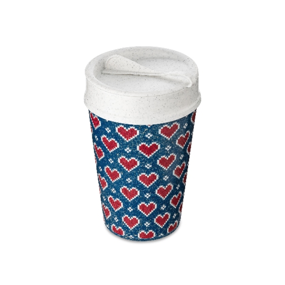 Dubbelwandige Koffiebeker met Deksel, 0.4 L, Organic, Red Hearts - Koziol | Iso To Go