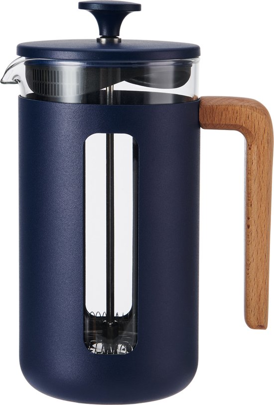 Cafetière, 8 Cups, 1 L, RVS, Glas, Hout, Blauw - La Cafetière | Pisa
