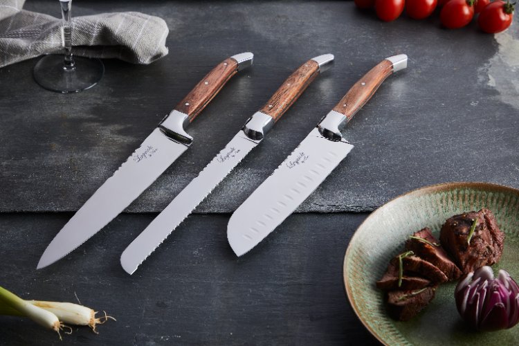 Messenset, 3 delig, Rozenhout/RVS, Bruin - Broodmes, Koksmes, Santokumes - Laguiole by Haws