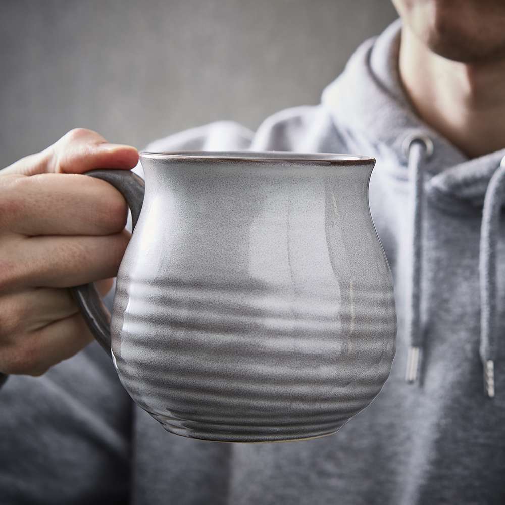 Beker, Mok, Set van 4 Stuks, 0.55 L, Rimpel Effect, Keramiek - Barbary & Oak | Abyss