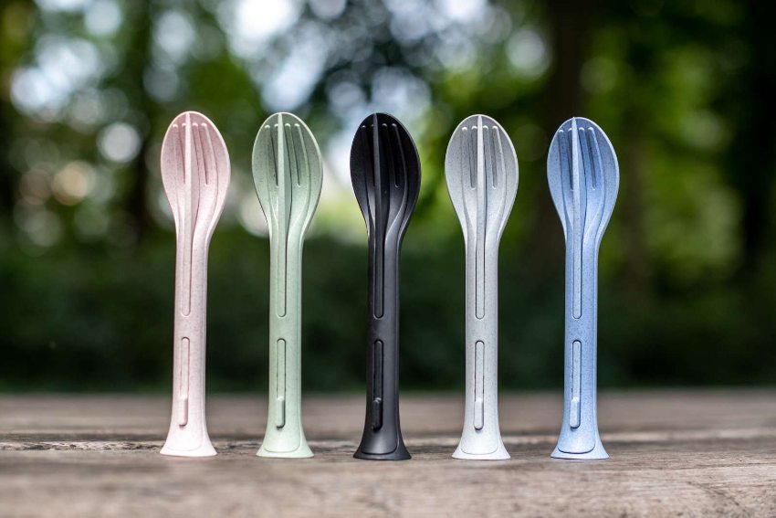 Reisbestek, Bestekset van 3 Stuks, Mes, Vork, Lepel, Natuur Blad Groen, Organic Bio-Circular - Koziol | Klikk Pocket