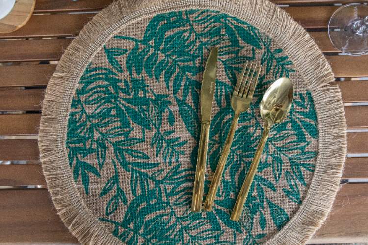 Placemats, Set van 4 Stuks, Geweven, Groene Bladeren, 42 cm - Creative Tops