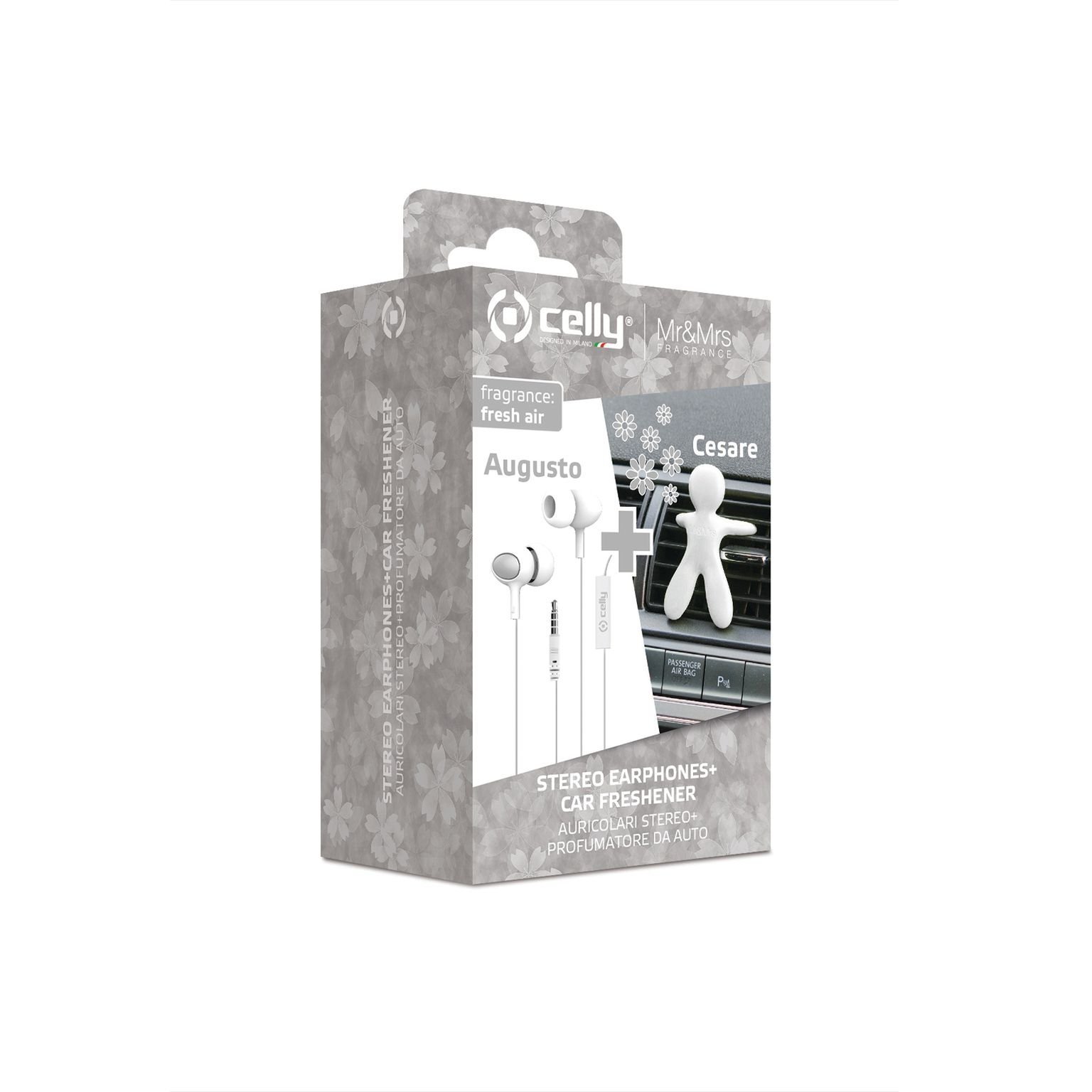 Stereo Oordopjes met Autoverfrisser Set, Wit - Kunststof - Celly