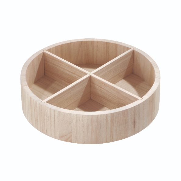 Lazy Susan Draaiplateau met Vakken, 30.5 cm, Paulownia Hout, Beige - iDesign | The Home Edit