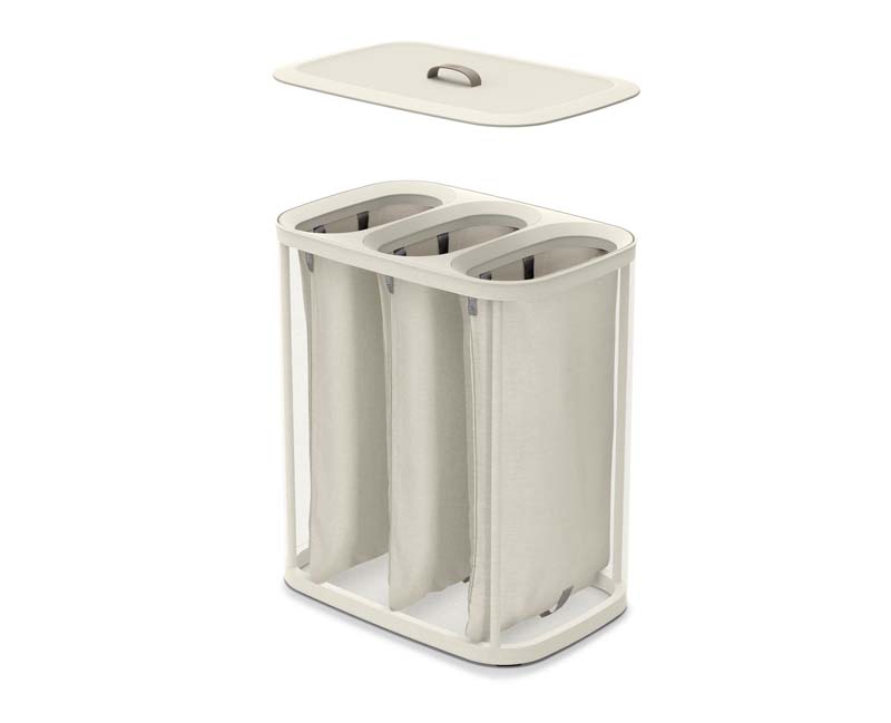 Wasmand met 3 Verdeelvakken, 56 x 39.5 x 71 CM, 3 x 30 liter. Kunststof, Beige - Joseph Joseph | Tota