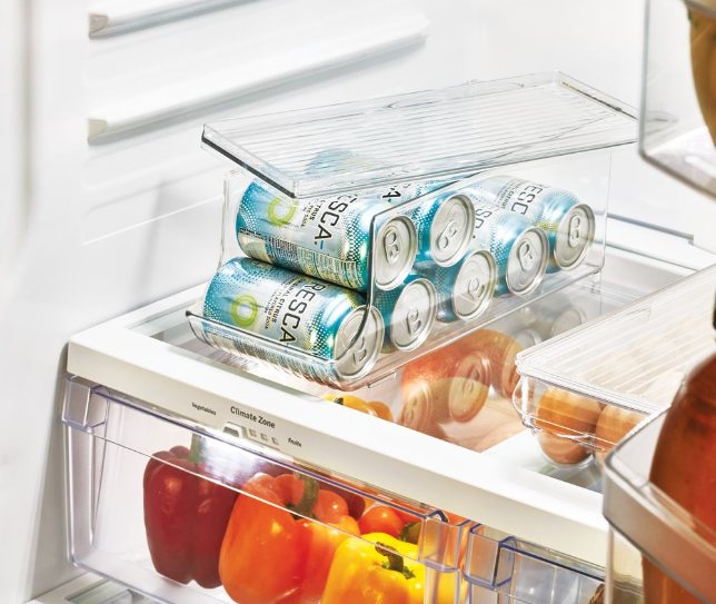 Koelkast Organizer voor Blikjes, Met Deksel, 14.6 x 34.9 x 14.6 cm, Kunststof, Transparant - iDesign | Fridge Binz