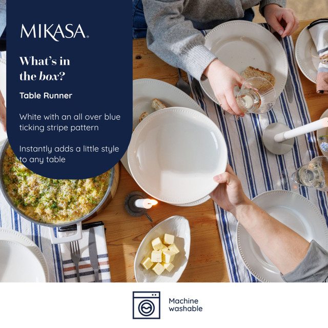 Mikasa Cotton / Linen Mix Stripe Table Runner, Blue, 230cm, Tagged