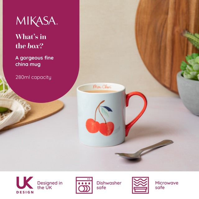 Mikasa Fine China 280ml Straight Sided Mug, Cherry, Gift boxed