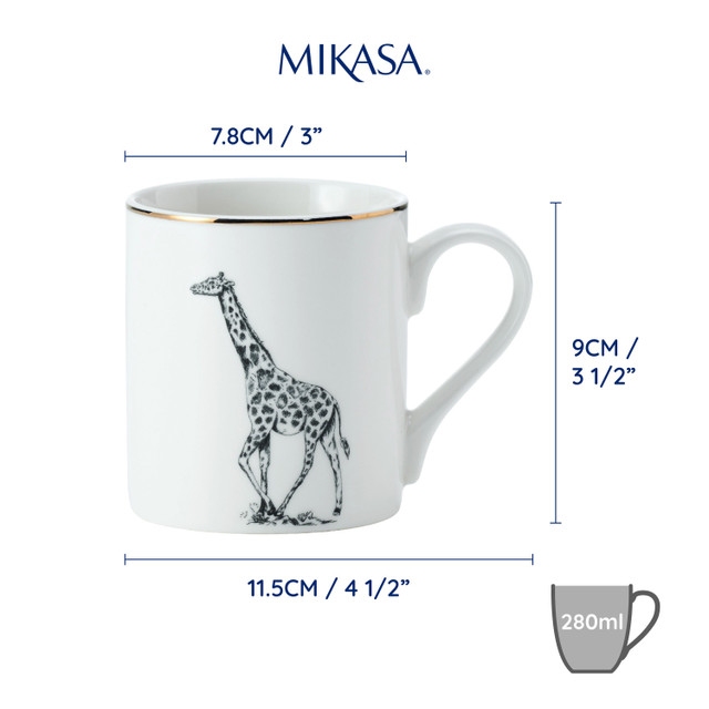 Mikasa Fine China 280ml Straight Sided Mug, Giraffe, Gift boxed