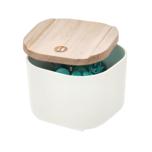 Opbergbox met Deksel, XS, 9 x 9 x 6 cm, Gerecycled Kunststof/Hout, Beige - iDesign | Eco Storage