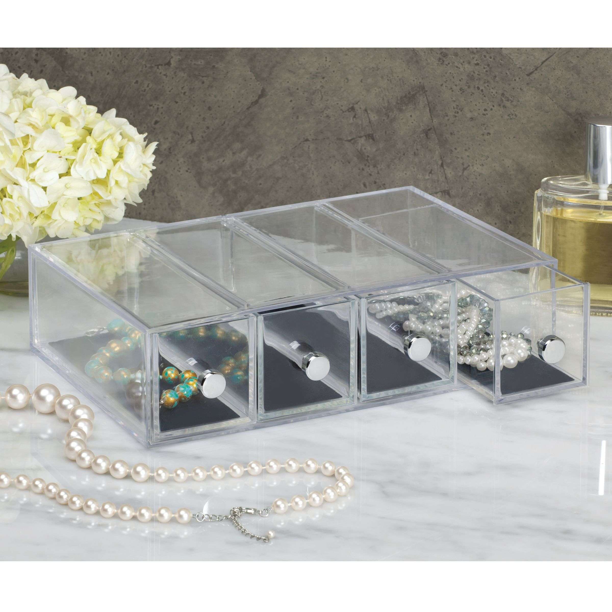 Ladekast, Sieraden Organizer, Small, 4 Lades, 6.6 x 17.7 x 25.2 cm, Transparant, Kunststof - iDesign | Clarity