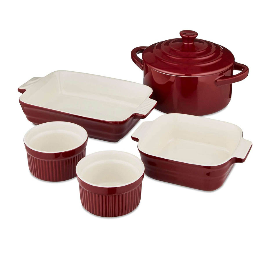Ovenschalen Gift Set, 5 Delig, Rood, Keramiek - Barbary & Oak | Foundry