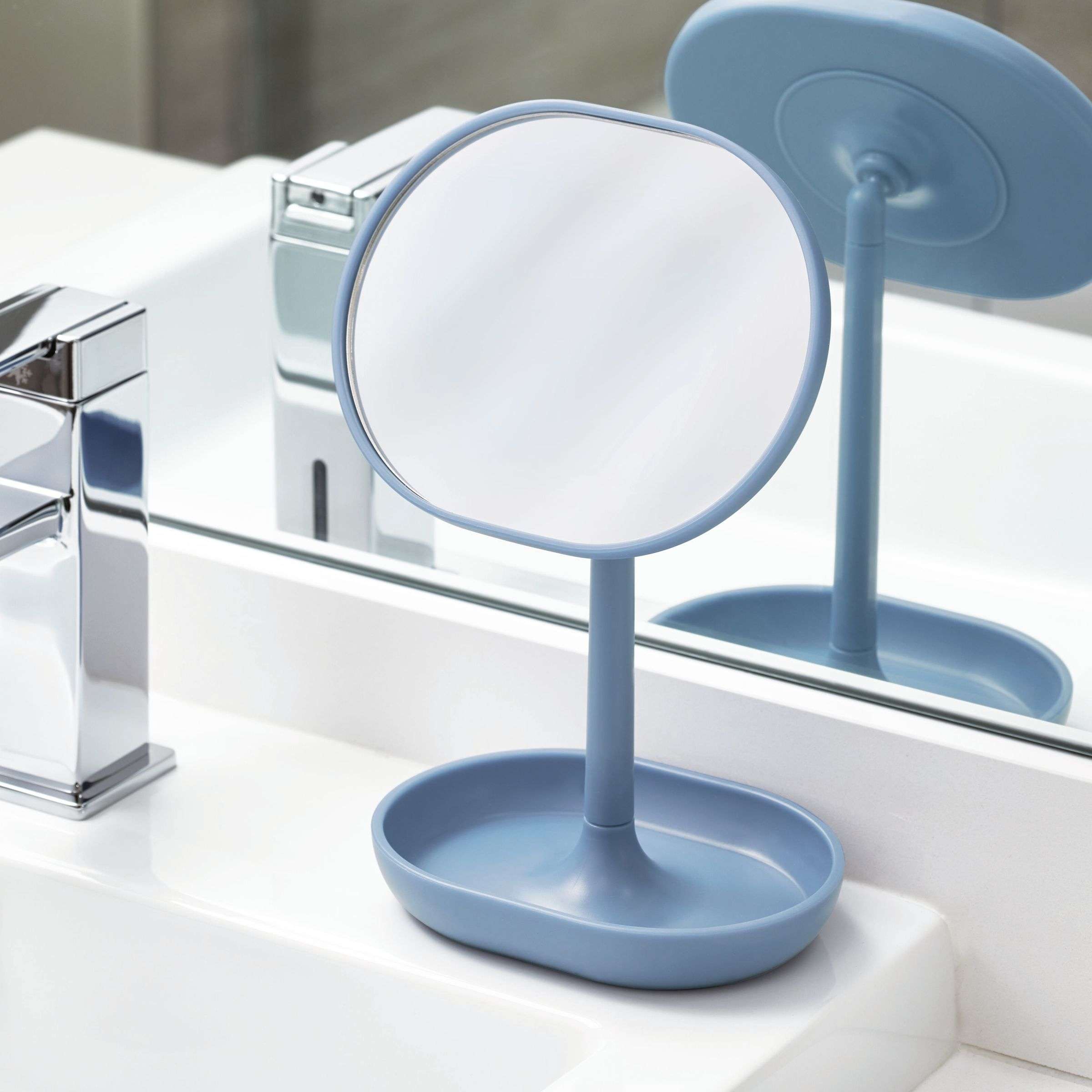 Spiegel met Bakje, Staand, 16.5 x 11.3 x 19.8 cm, Kunststof, Blauw - iDesign | Cade