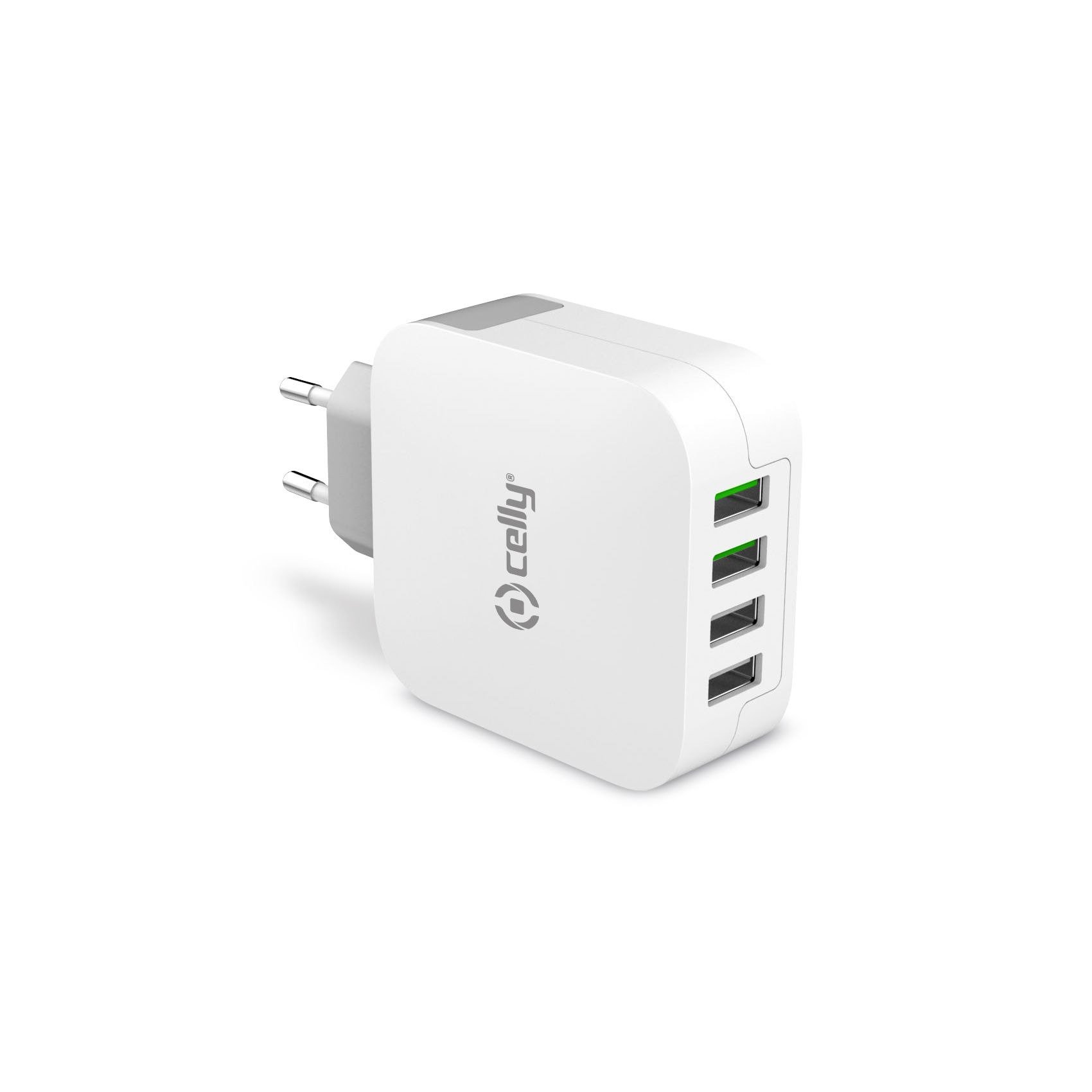 Turbo Lichtnetadapter 4.8A met 4 USB poorten, Wit - Celly