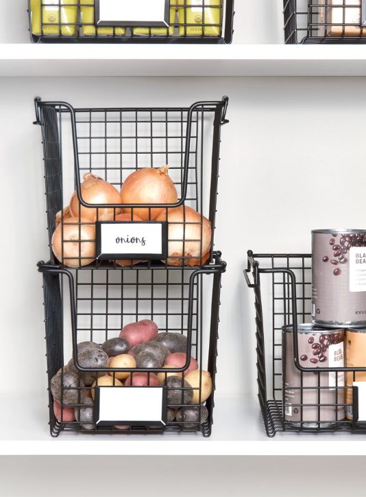 Opbergmand, 21.8 x 25.4 x 20.2 cm, Stapelbaar, RVS, Zwart - iDesign | Classico