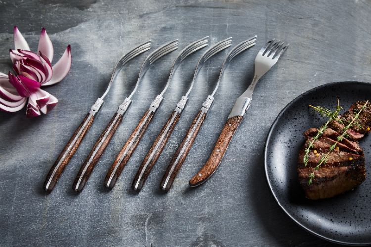 Steakvorken, Set van 6, Wengéhout/RVS, Bruin - In Luxe Giftbox - Laguiole by Haws
