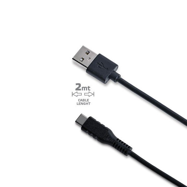 USB-Kabel Type-C, 2 meter, Zwart - Rubber - Celly