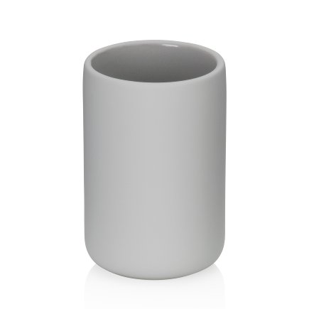 Badkamer Drinkbeker, Tandenborstelhouder, 8 x 11.5 cm, Keramiek met Rubbercoating, Grijs - Kela | Sana