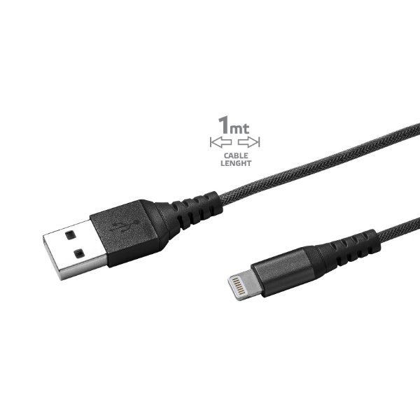 USB-Lightning Kabel Nylon, Zwart - Celly