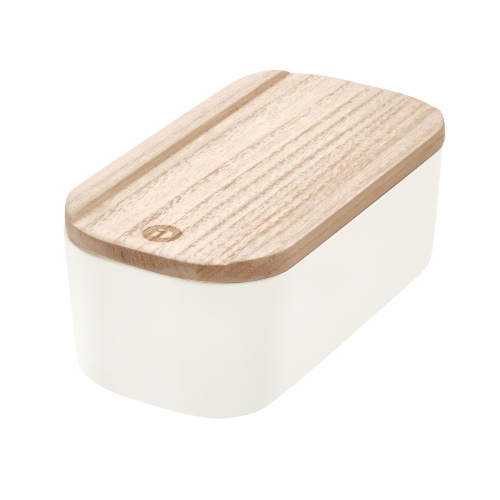 Opbergbox met Deksel, Small, 9 x 18.5 x 6 cm, Gerecycled Kunststof/Hout, Beige - iDesign | Eco Storage