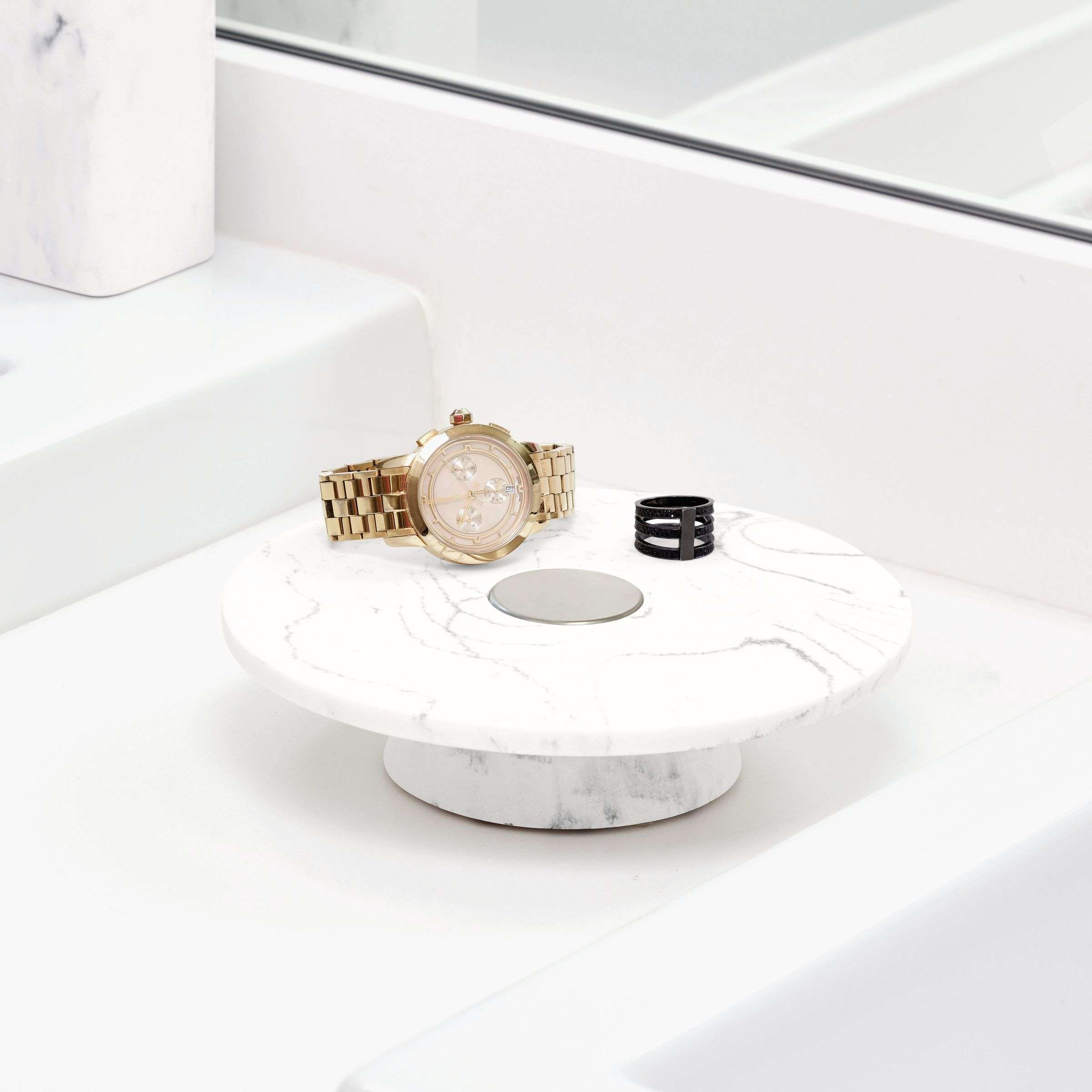 Badkamer Organizer, Plateau, Rond, Kunststof, Marmer Patroon - iDesign | Dakota