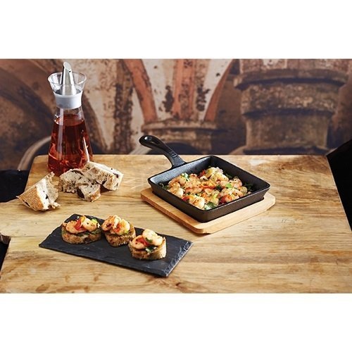 Gietijzeren Gratineerpan Mini - Vierkant Met Serveerplank - 15cm - MasterClass | Artesà