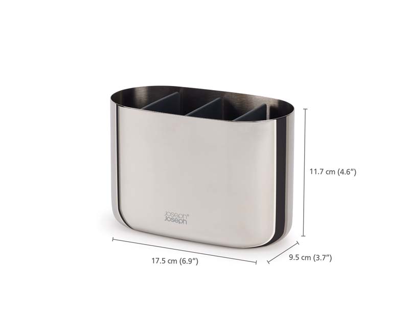 Luxe Tandenborstel Organizer Large, 17.5 x 9.4 x 11.7 CM, Met 3 verdeelvakken, RVS, Zilver - Joseph Joseph | EasyStore