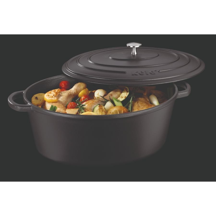 Braadpan Gietijzer Ovaal Zwart, 36 cm x 29 cm- Kela | Calido