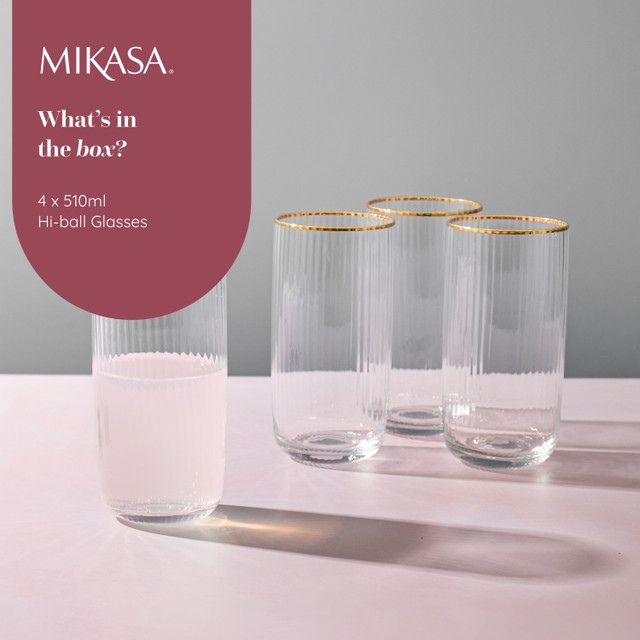 Mikasa Sorrento 4pc Highball Glasses, 510ml, Gift boxed