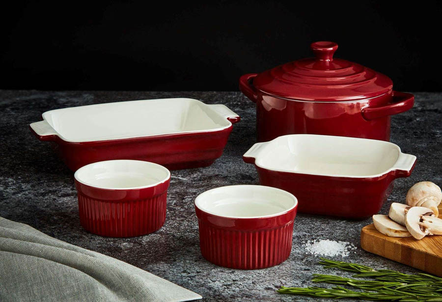 Ovenschalen Gift Set, 5 Delig, Rood, Keramiek - Barbary & Oak | Foundry