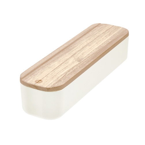 Opbergbox met Deksel, Large, 9 x 36.5 x 6 cm, Gerecycled Kunststof/Hout, Beige - iDesign | Eco Storage
