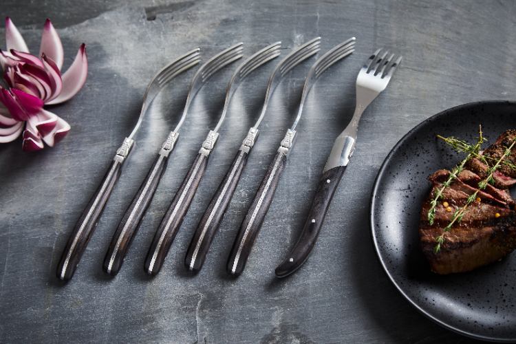 Steakvorken, Set van 6, Ebbenhout/RVS, Zwart - In Luxe Giftbox - Laguiole by Haws