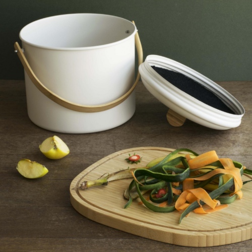 Compost Emmer, Créme, Metaal, 3.5 liter - Pebbly