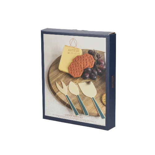 Kaasmessen, Set van 3 Stuks, RVS, Goud, Smaragdgroen Emaille Handvat, 15.5 CM - Artesà