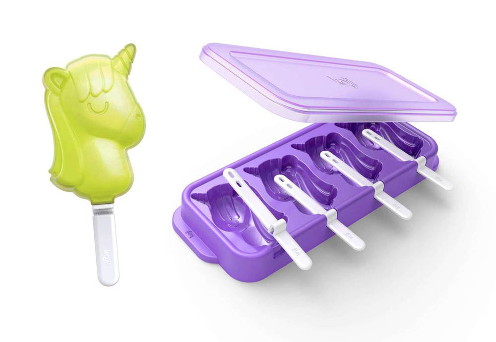IJslolly Vorm, Ice Pop Set, voor 4 IJsjes, Eenhoorn, Paars, BPA vrij, Polypropyleen - Koji by ZOKU