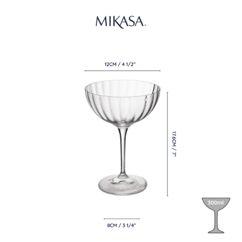 Mikasa Treviso 4pc Champagne Coupe Glasses, 300ml, Gift boxed