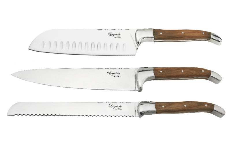 Messenset, 3 delig, Olijfhout/RVS, Bruin - Koksmes, Santokumes, Broodmes - Laguiole by Haws