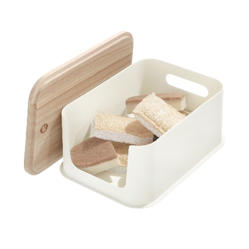 Opbergbox met Opening en Deksel, 21.3 x 30.2 x 12.7 cm, Kunststof, Kokoswit - iDesign | Eco Storage