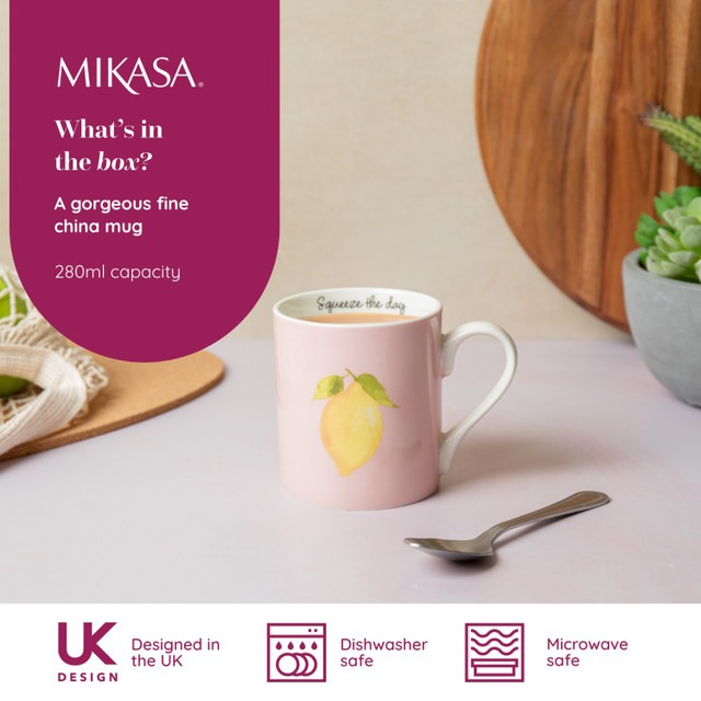 Mikasa Fine China 280ml Straight Sided Mug, Lemon, Gift boxed