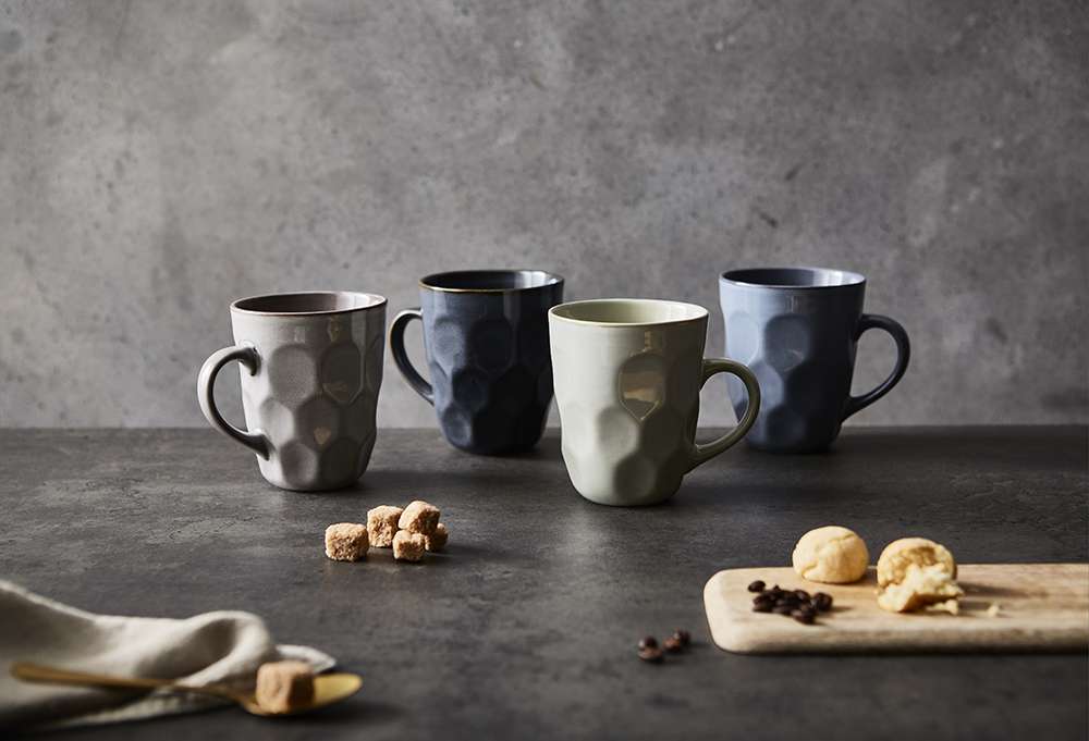 Beker, Mok, Set van 4 Stuks, 325 ML, Gedeukt Effect, Keramiek - Barbary & Oak | Fossil