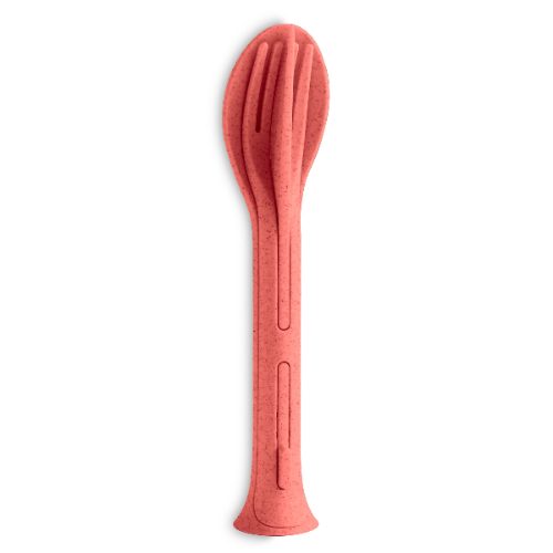 Reisbestek, Bestekset van 3 Stuks, Mes, Vork, Lepel, Natuur Koraal, Organic Bio-Circular - Koziol | Klikk Pocket