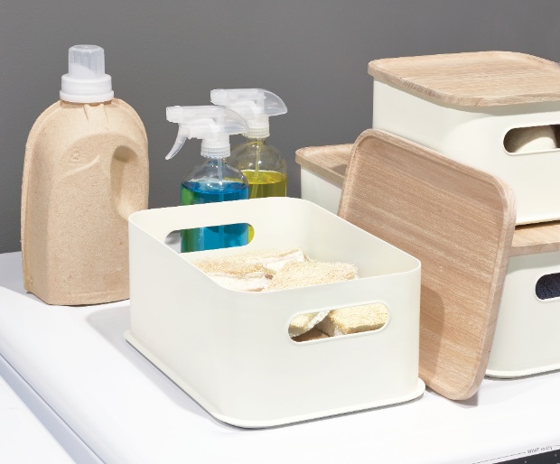 Opbergbox met Handvat en Deksel, 30.2 x 21.3 x 12.7 cm,  Paulownia Hout, Kokoswit - iDesign | Eco Storage