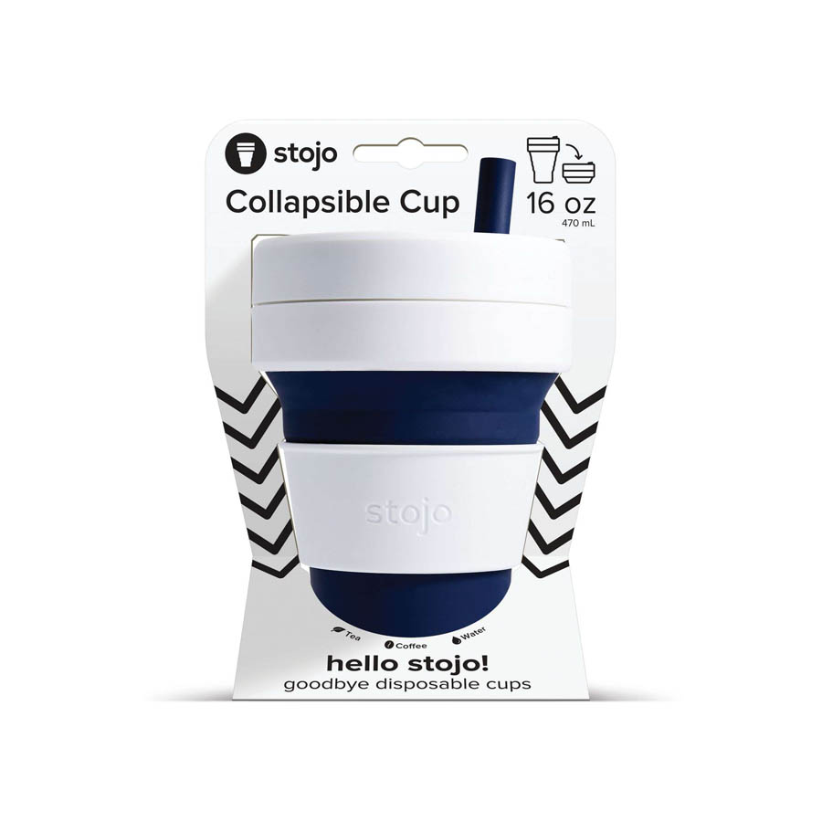Biggie Cup, Indigo - 470 ml - Koffiebeker - Drinkbeker - Blauw / Wit - Opvouwbaar | Stojo